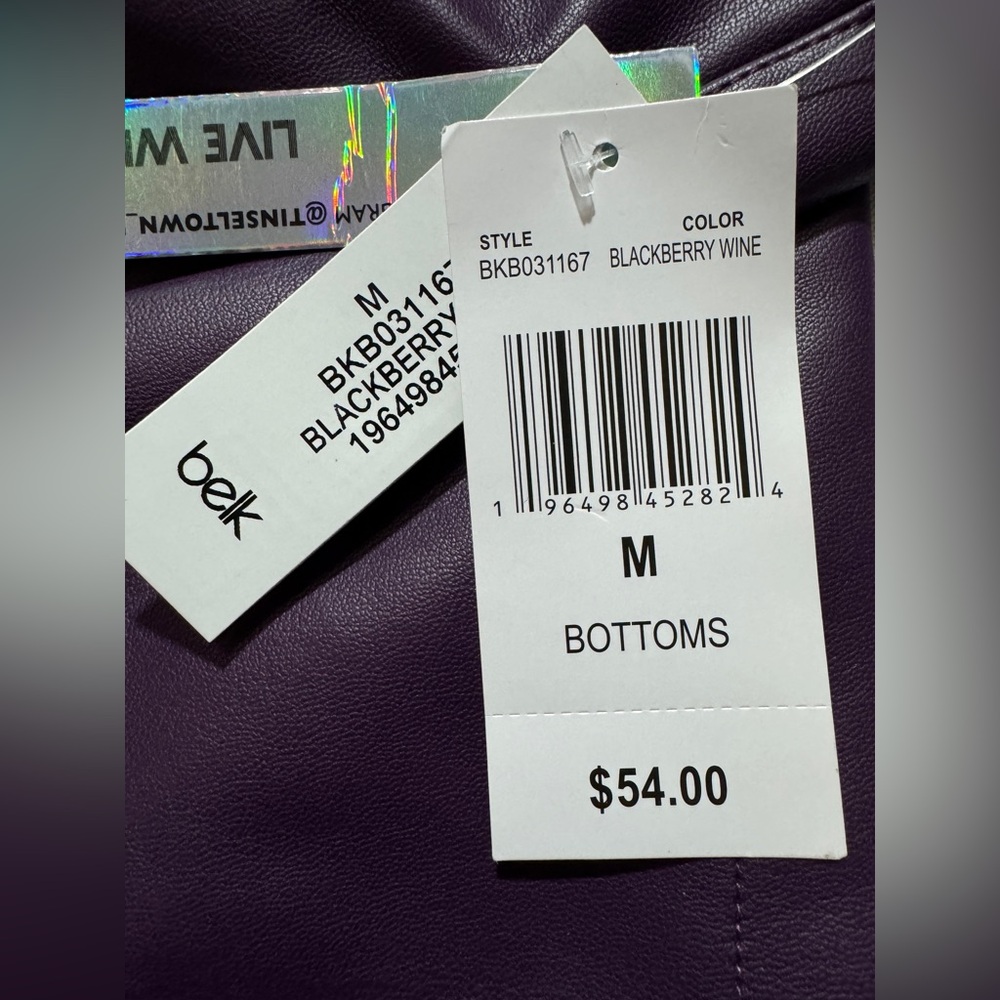 NWT Tinseltown Faux Leather Black Berry Wine Purple High Rise Straight Leg Pants - Picture 9 of 11